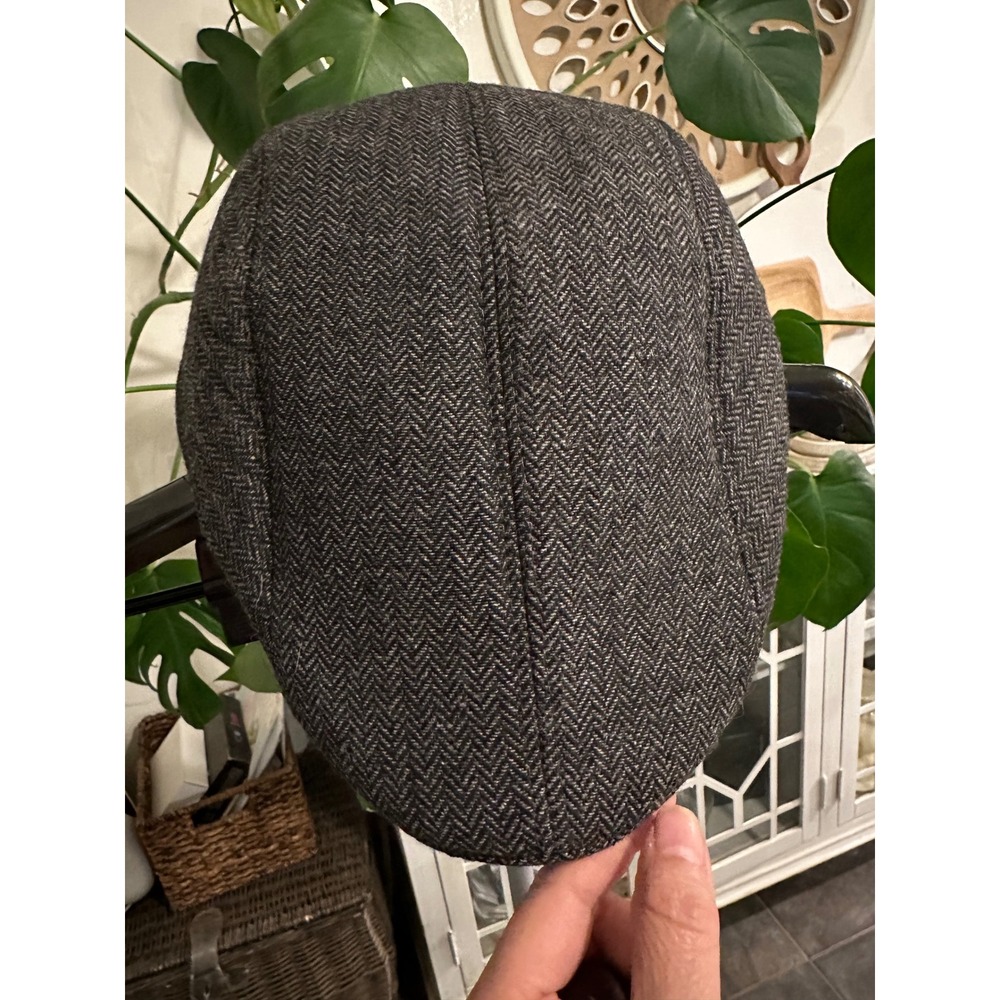 Men's Herringbone Flat Cap - Charcoal Grey Ivy‎ Driving Hat - Size 58 (M/L)